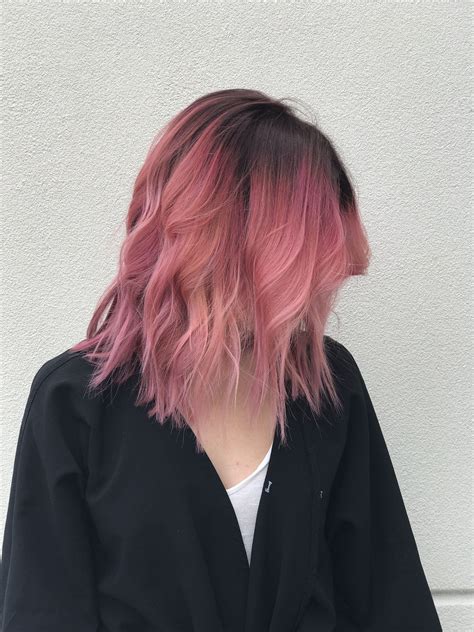 pink hair with dark roots|pink hair underneath brown.